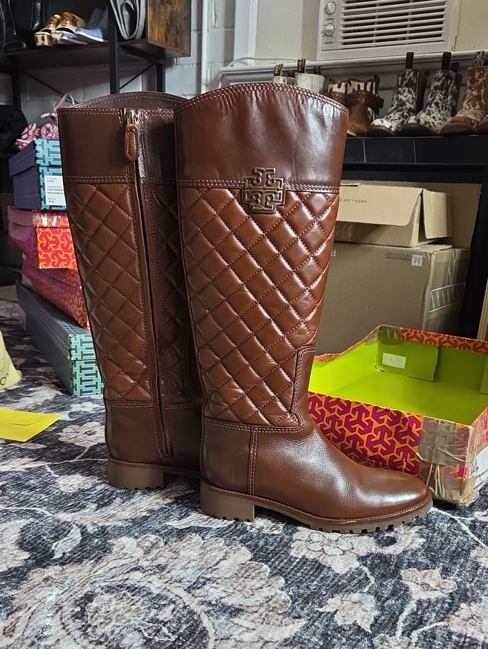 Tory Burch Quilted Knee-High Leather Boots - Brown